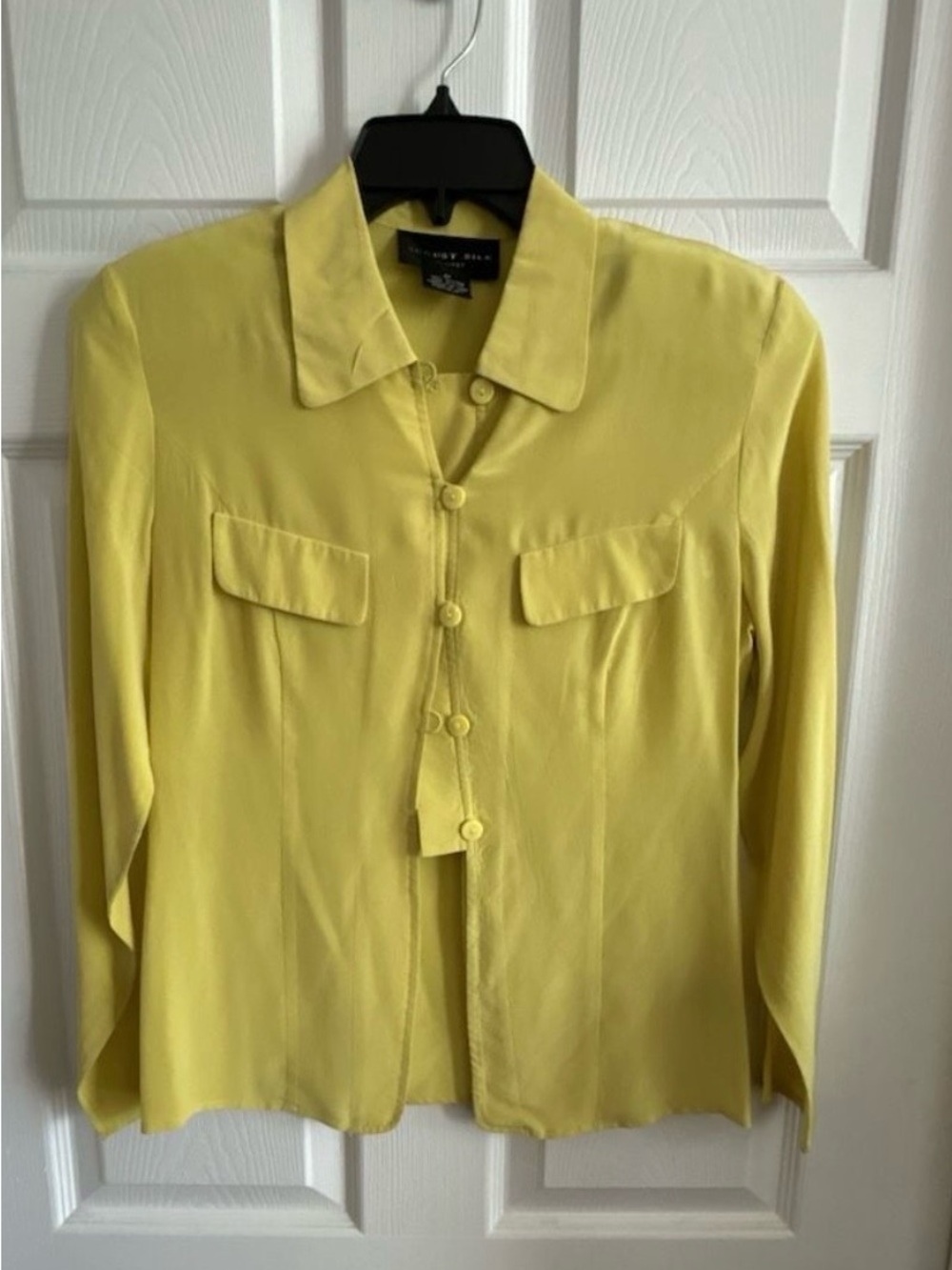 august silk Yellow Button-Front Long Sleeve Blouse